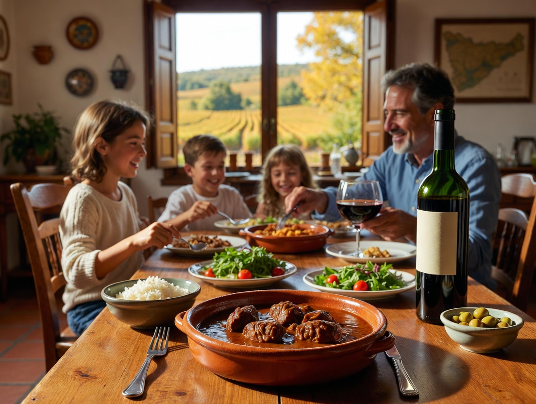 Comida familiar oto&ntilde;al en Catalu&ntilde;a con Fricand&oacute; amb Bolets como plato principal.