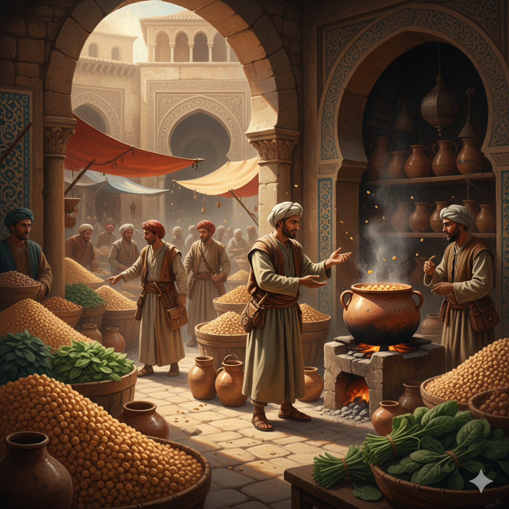 Origen hist&oacute;rico del guiso de garbanzos con espinacas en la cocina andalus&iacute;.