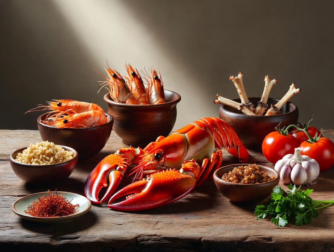 Ingredientes para hacer arroz caldoso de bogavante: bogavante, arroz bomba, azafr&aacute;n.