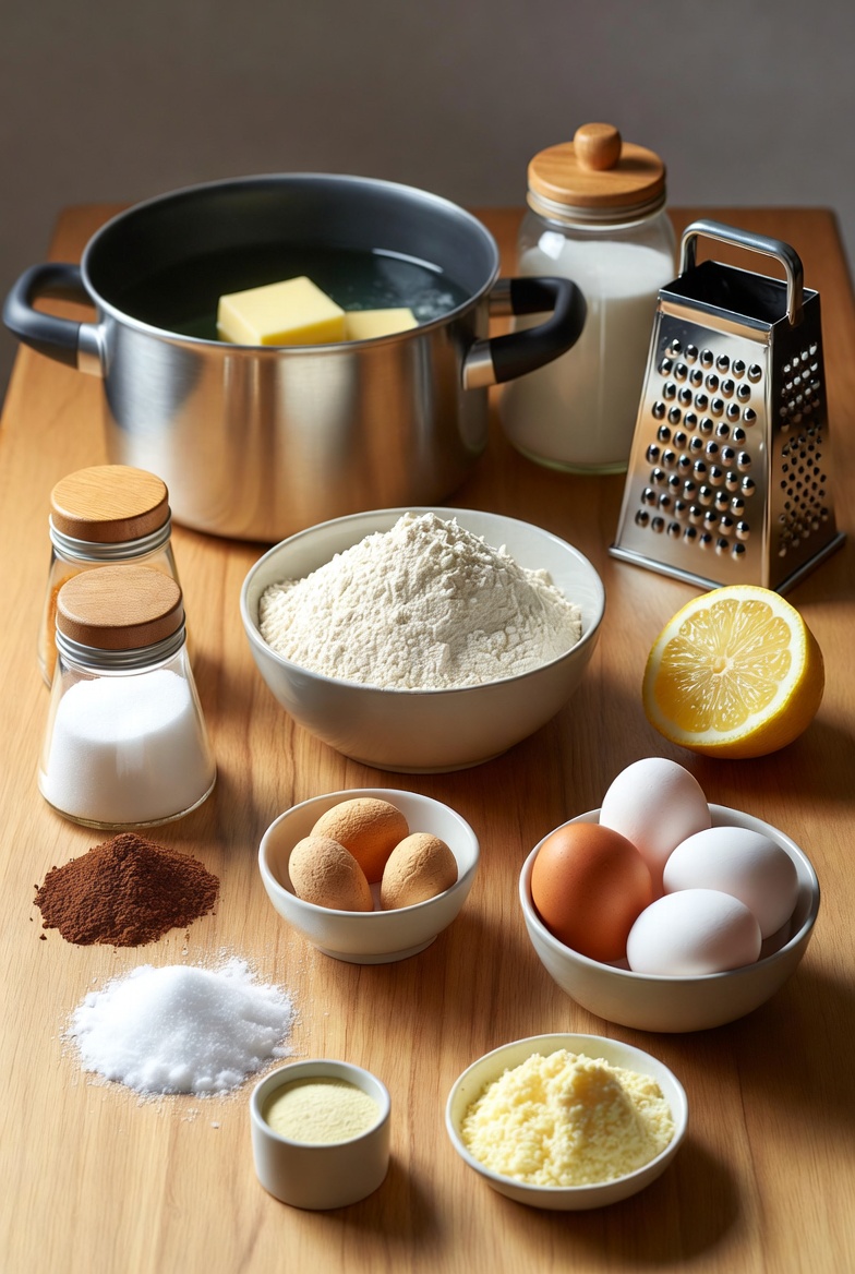 Ingredientes para preparar masa de bu&ntilde;uelos de viento caseros.