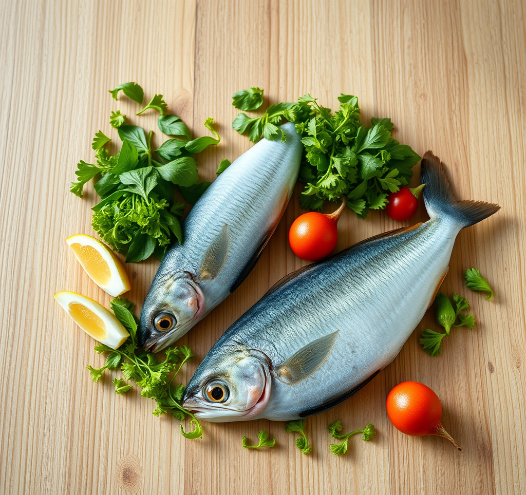 Ingredientes frescos para cocinar merluza en salsa verde vasca.