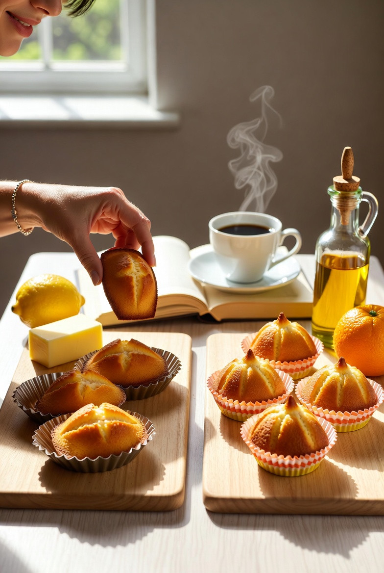 Comparaci&oacute;n visual entre madeleines y magdalenas espa&ntilde;olas en el desayuno.