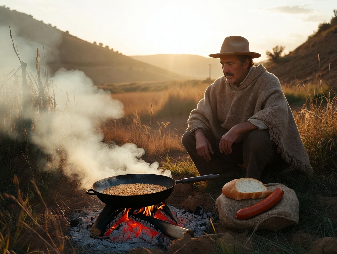 Origen pastoril de las migas manchegas cocinadas en un fuego al aire libre en La Mancha