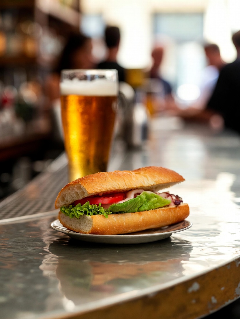 Mini bocadillo de calamares reci&eacute;n hecho en un bar tradicional madrile&ntilde;o, listo para comer