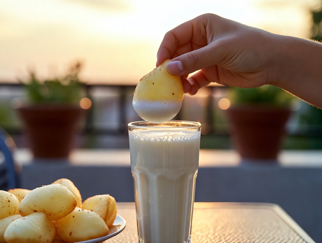 Ritual de mojar un farton en un vaso de horchata de chufa valenciana