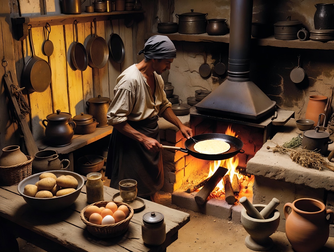 Representaci&oacute;n hist&oacute;rica del posible origen de la tortilla de patatas en la Espa&ntilde;a del siglo XVIII