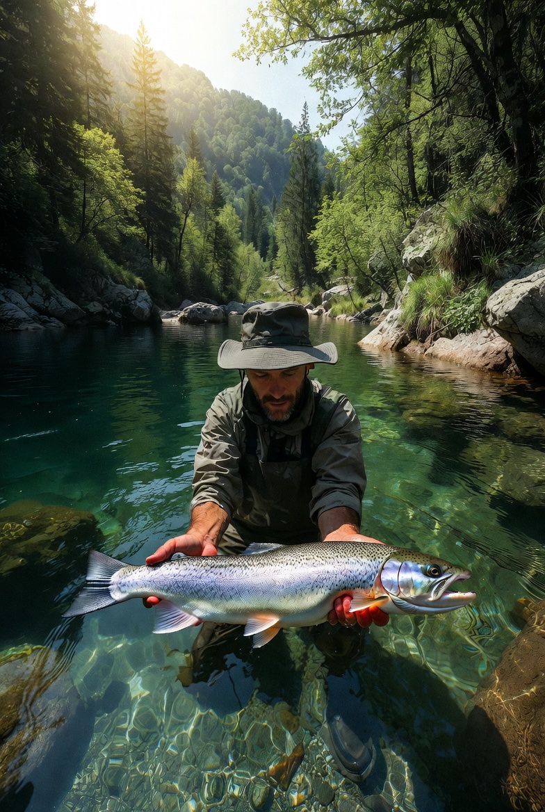 Trucha com&uacute;n de r&iacute;o en su h&aacute;bitat natural en Navarra, origen del plato tradicional
