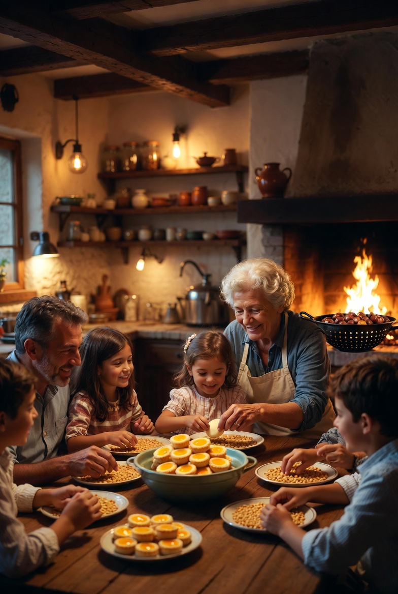 Abuela y nieta haciendo panellets caseros para la celebraci&oacute;n de la Castanyada en familia.