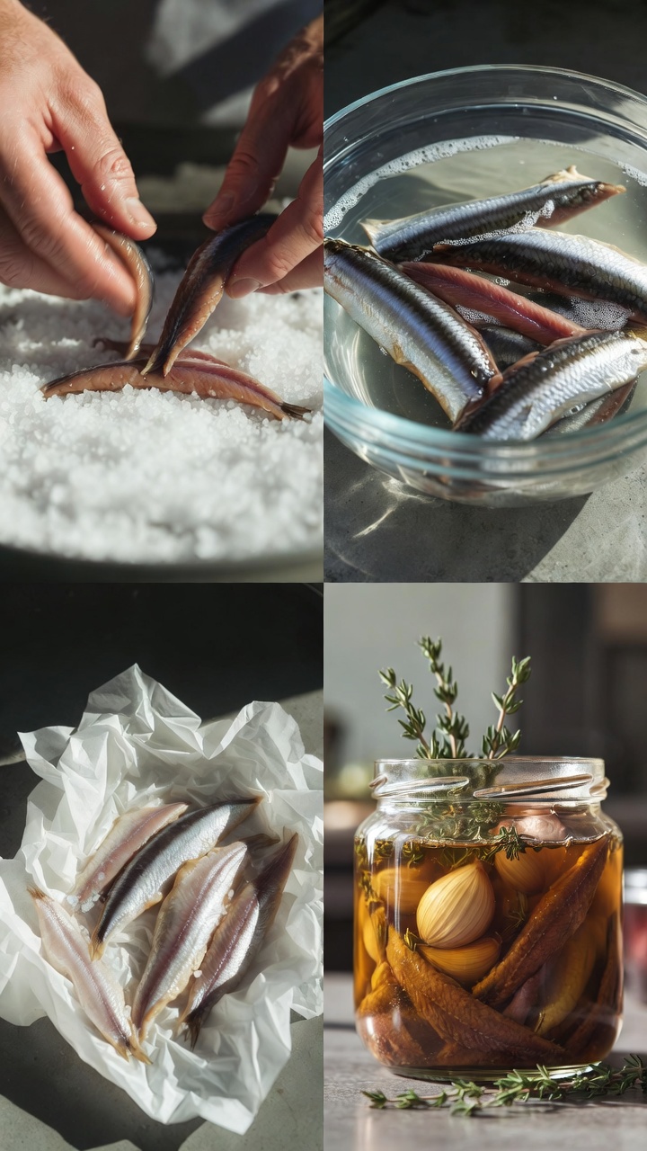 Paso a paso de la elaboraci&oacute;n casera de anchoas en vinagre con ajo.