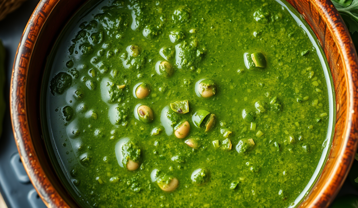 Base de la salsa verde vasca con perejil, ajo y vino blanco.