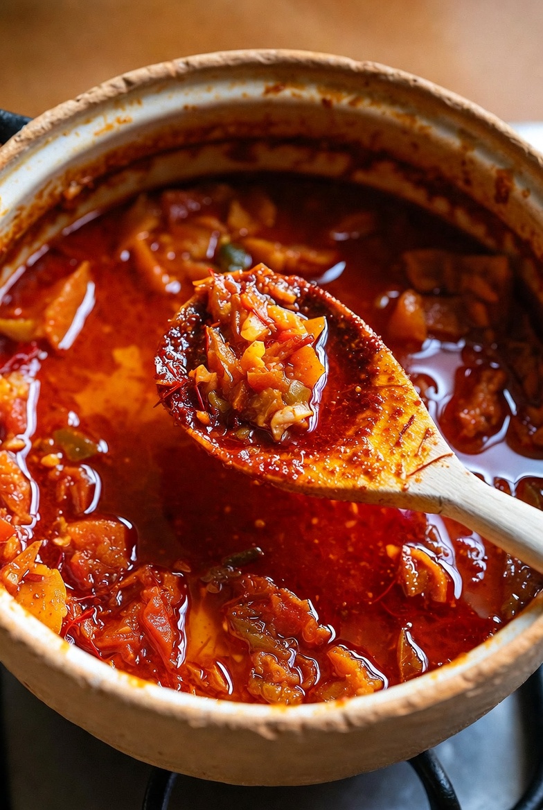 Sofrito de guiso de rape con piment&oacute;n y azafr&aacute;n, momento clave de la receta