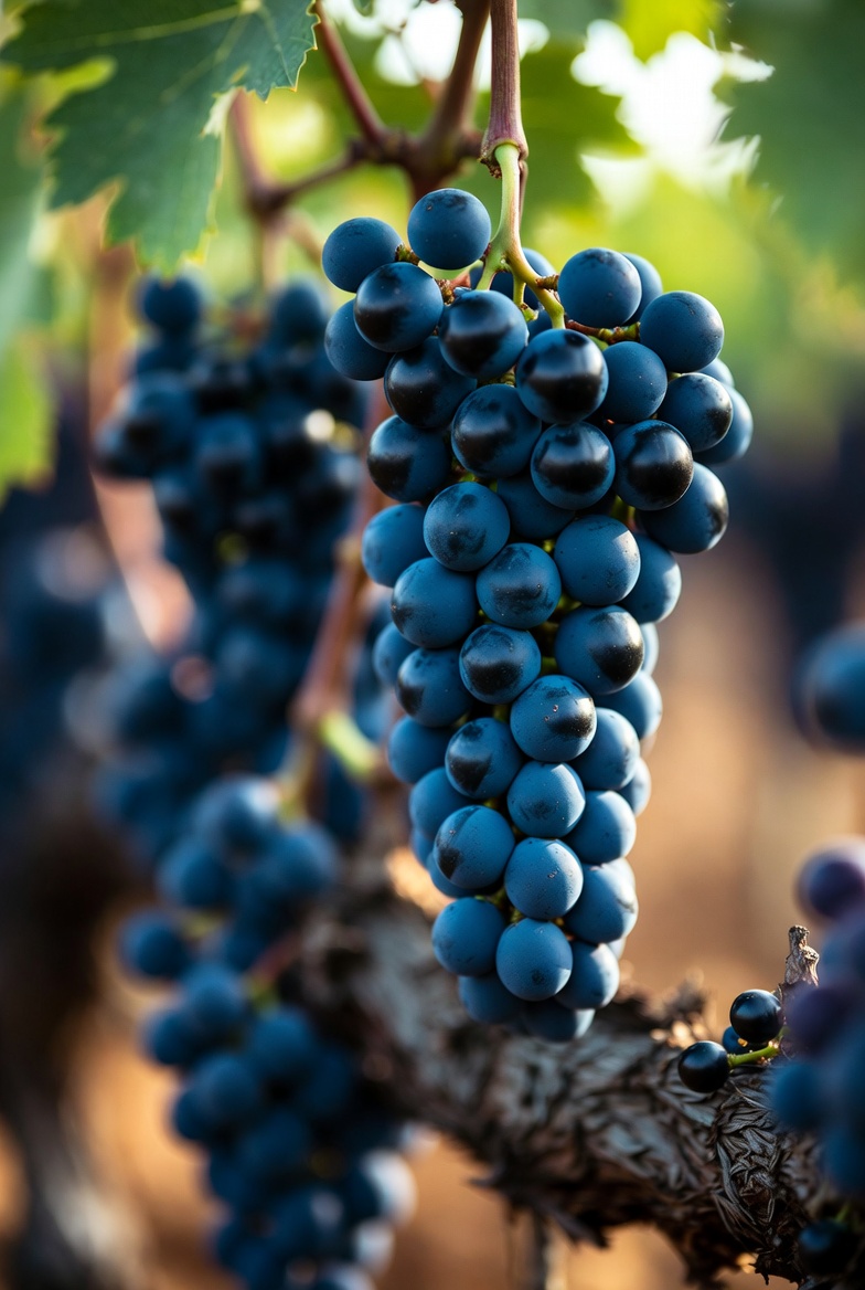 Racimos de uva Tinta Fino (Tempranillo) de Ribera del Duero, de color azul-negro intenso.