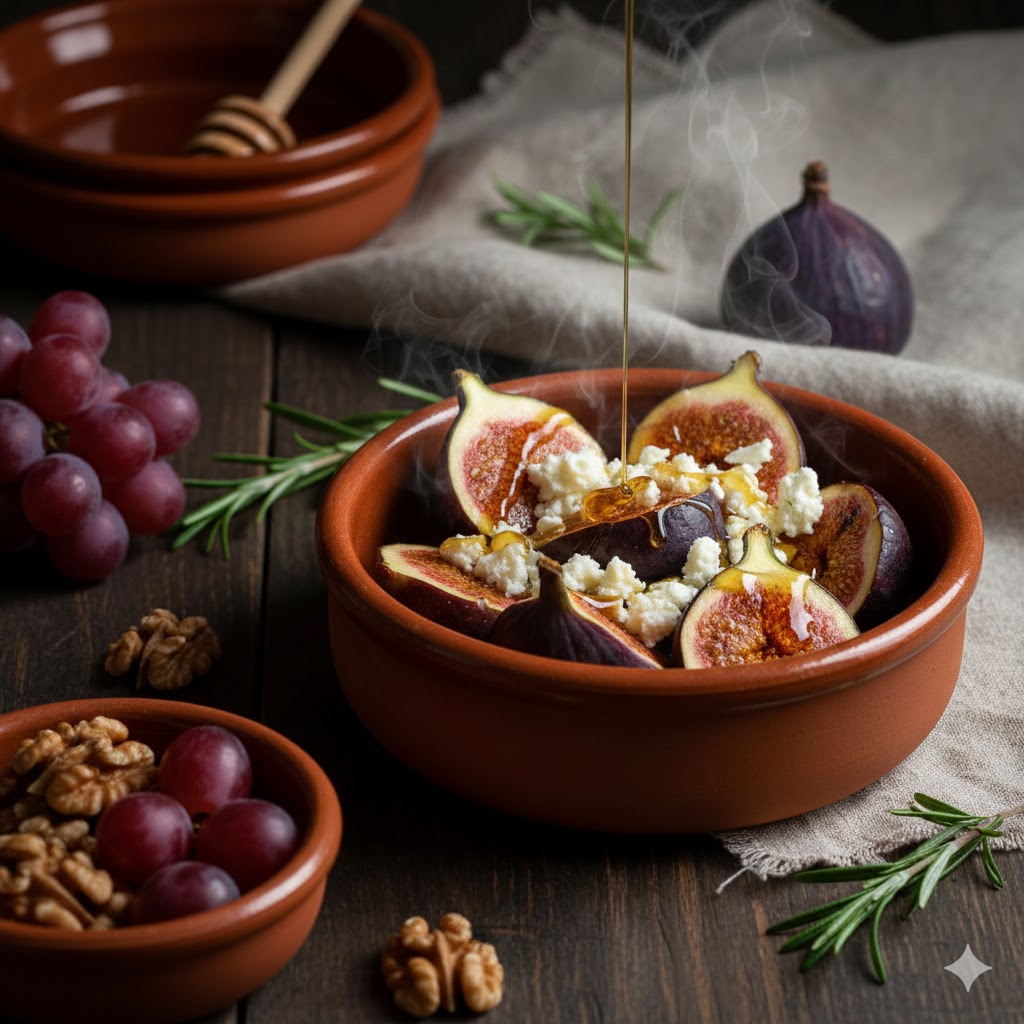 Higos con queso de cabra asados y gratinados en cazuela de barro tradicional
